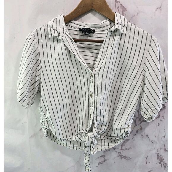 Anthropologie Shirt Womens Small White Black Boxy Button Crop Knot Tie Sanctuary - Picture 1 of 11